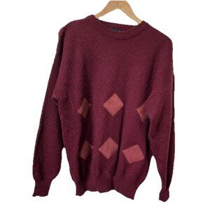 Vintage Stylewise Sweater Mens M Red Knit Patchwork Grandpa Cabin Cozy Pullover